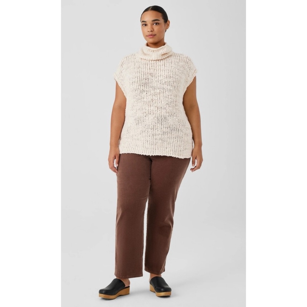 Eileen Fisher Peruvian Organic Cotton Lofty Slub Turtleneck Top - Size Large